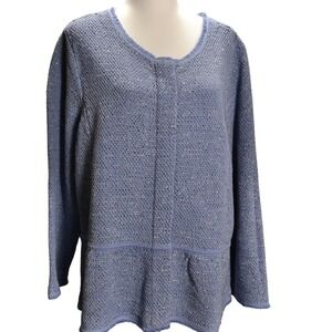 Talbots Woman Plus Size 2X Blue Knit Textured Crewneck Long Sleeve Sweater